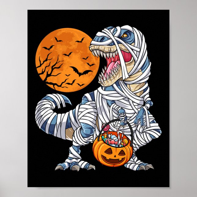 Póster Halloween Para Los Niños Dinosaurios T Rex Mummy P (Frente)