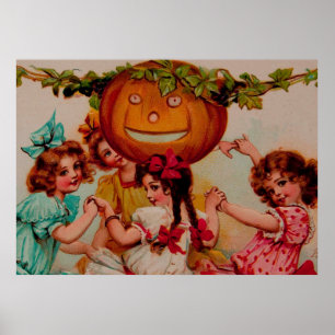 Póster Halloween Party Pumpkin Vintage Art