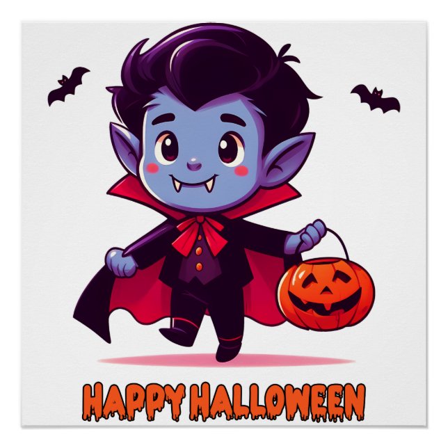 Póster Halloween - Petit Vampire et citrouille (Anverso)