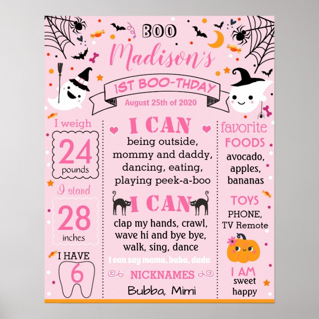 Póster Halloween Pink Ghost Birthday milestone sign (Frente)