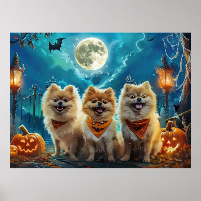 Póster Halloween Pomeranian Spooky (Frente)