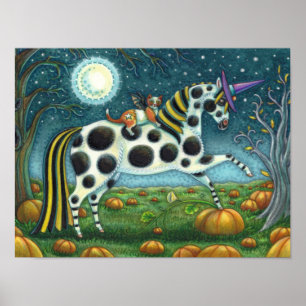Póster HALLOWEEN PONY Y BAT CAT Fantasía Caballo