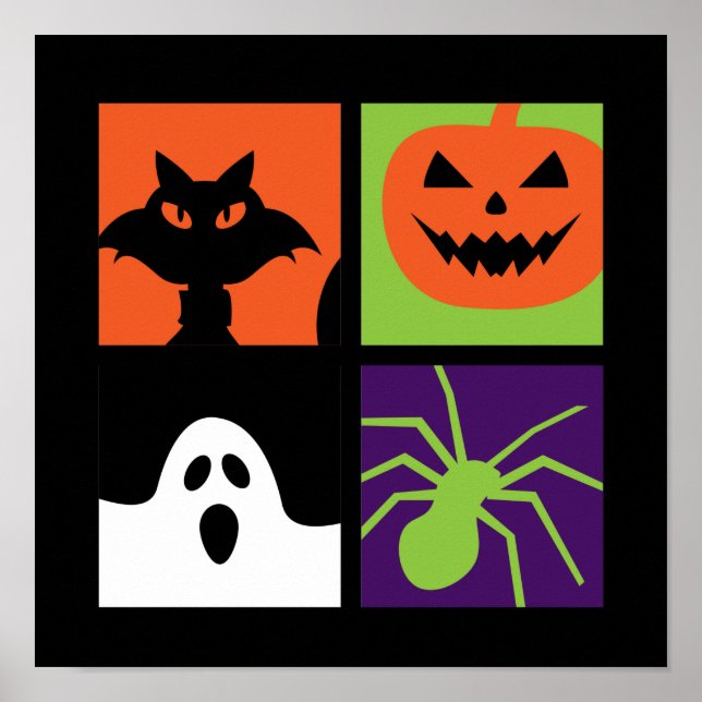Póster Halloween Pop Art Calabaza Negro Cat Spider Ghost (Frente)