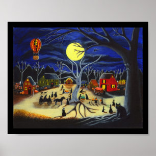 Póster Halloween, poster, brujas, caballo, carro, negro,