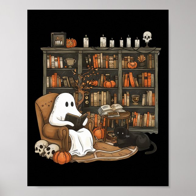 Póster Halloween, profesor bibliotecario de libros de lec (Frente)