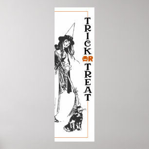 Póster Halloween   Puertas de bruja y gato o trato