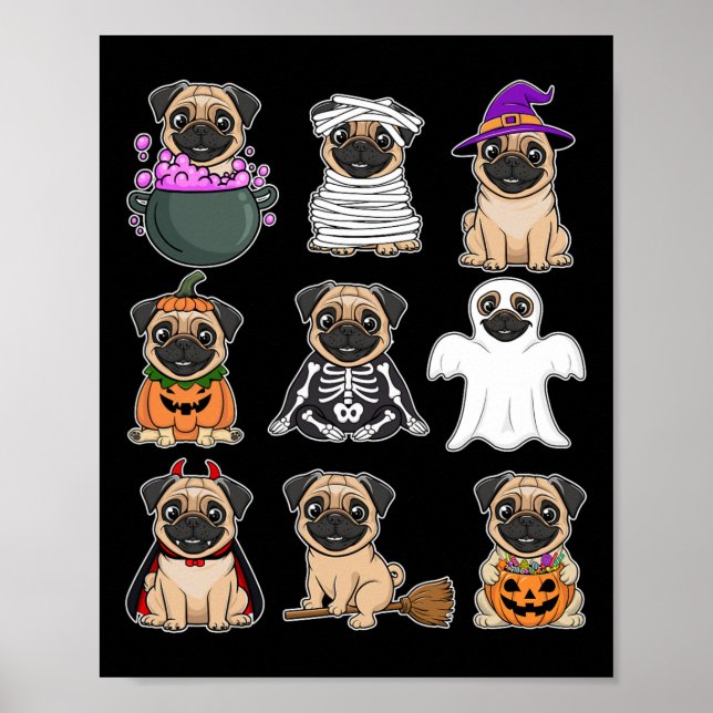 Póster Halloween Pug Costume Spookme Ghost Pumpkin Pug Ha (Frente)