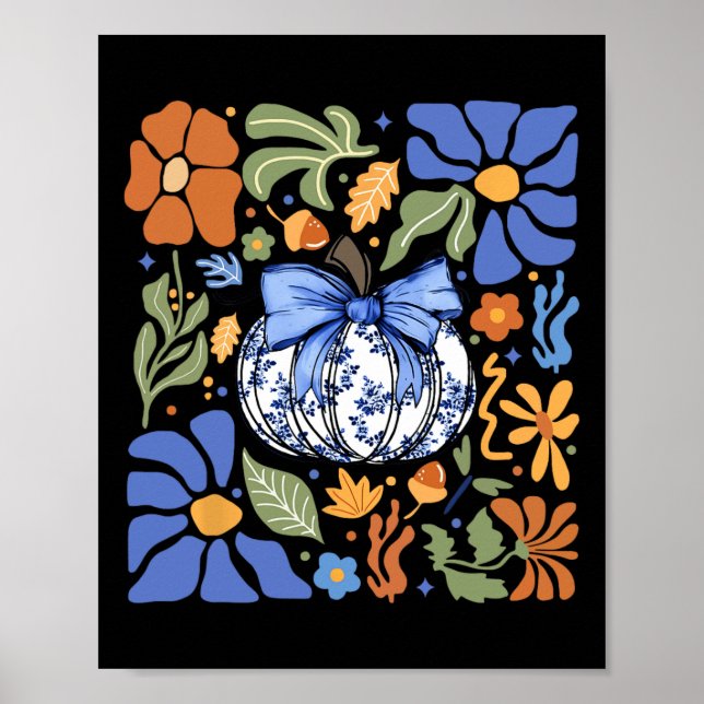 Póster Halloween Pumpkin Chinoiserie Blue &amp; White Flo (Frente)