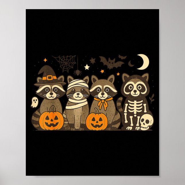 Póster Halloween Raccoon Costumes Ghost Witch Mummy Men W (Frente)