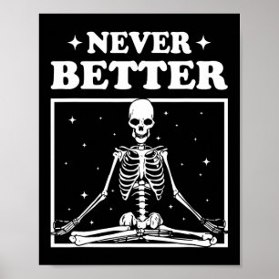 Póster Halloween Retro Nunca Mejor Esqueleto Yoga Espeluz