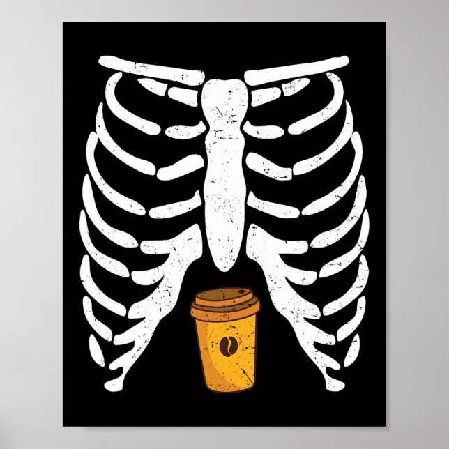 Póster Halloween Rib Cage Coffee Lover Skeleton Funny Wom (Frente)