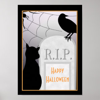 Póster Halloween RIP Tombstone Cat Poster
