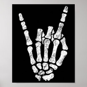 Póster Halloween Rock Hand Rótulo Skeleton Rock N Rolmb S