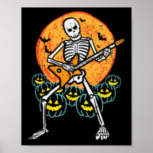Póster Halloween Rocker Skeleton Guitar Rock Costumen