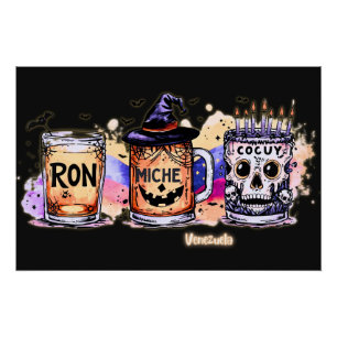 Póster Halloween Ron, Miche y Cocuy – Humor Venezolano