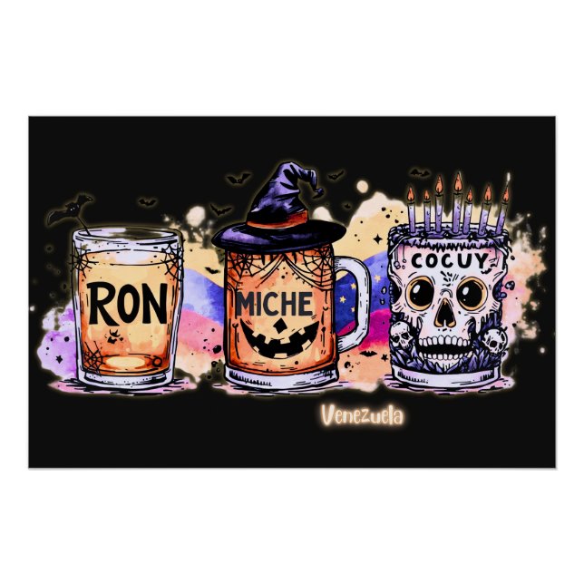 Póster Halloween Ron, Miche y Cocuy – Humor Venezolano (Anverso)