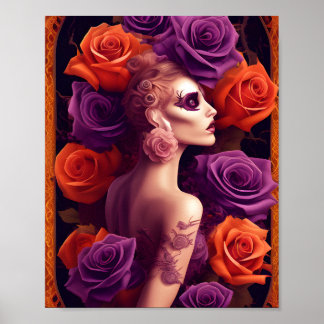 Póster Halloween Rosa morado y Naranja belleza