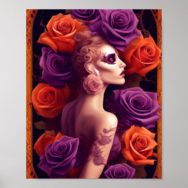 Póster Halloween Rosa morado y Naranja belleza (Frente)
