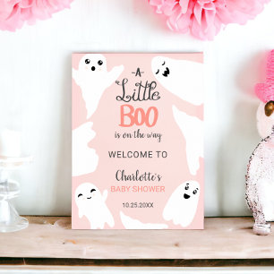 Póster Halloween rosado pequeño fantasma de bebé ducha