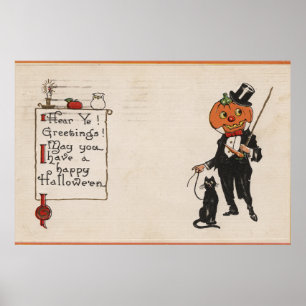 Póster Halloween saludo a Jack-O-Lantern en Tux