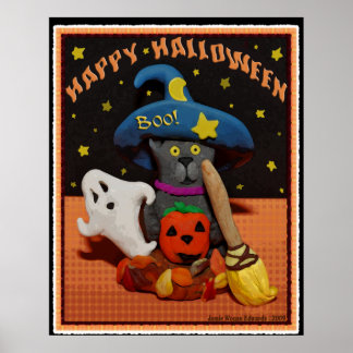 Póster Halloween Scared Cat Art Poster