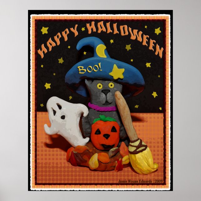 Póster Halloween Scared Cat Art Poster (Frente)