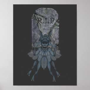 Póster Halloween Scary Blue Goblin Creatura Tombstone