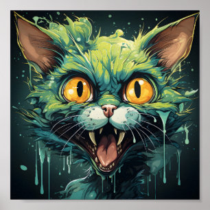 Póster Halloween Scary Personalizado Green Zombie Cat