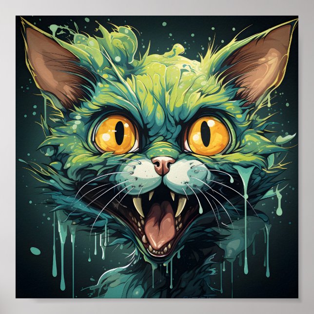 Póster Halloween Scary Personalizado Green Zombie Cat (Frente)