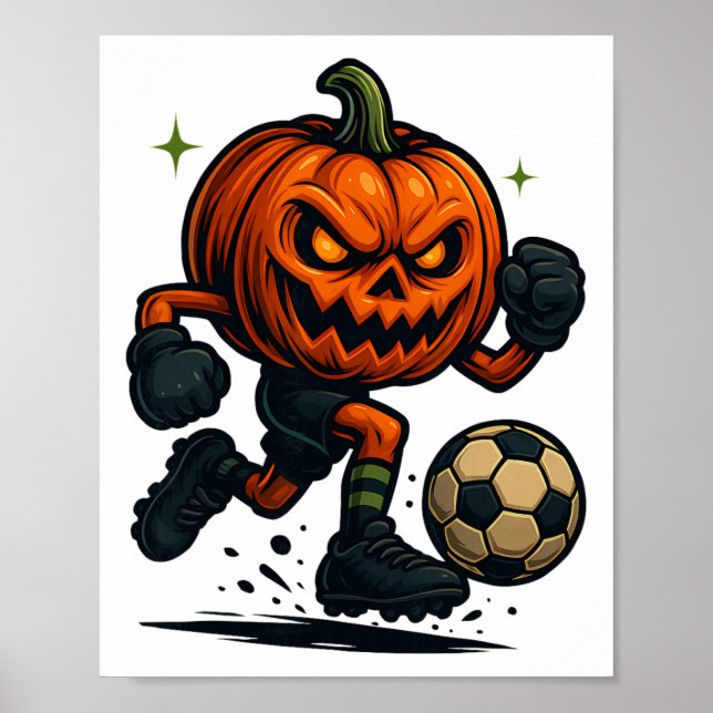 Póster Halloween Scary Pumpkin Showing Soccer Skills Spoo (Frente)