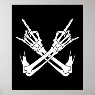 Póster Halloween Scary Skeleton Rocker Hands