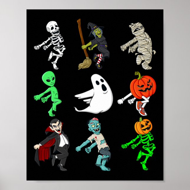Póster Halloween Shoot Dance Monsters Skeleton Boys Chica (Frente)