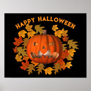 Póster Halloween Significa Jack O Lantern Y Hojas Caídas