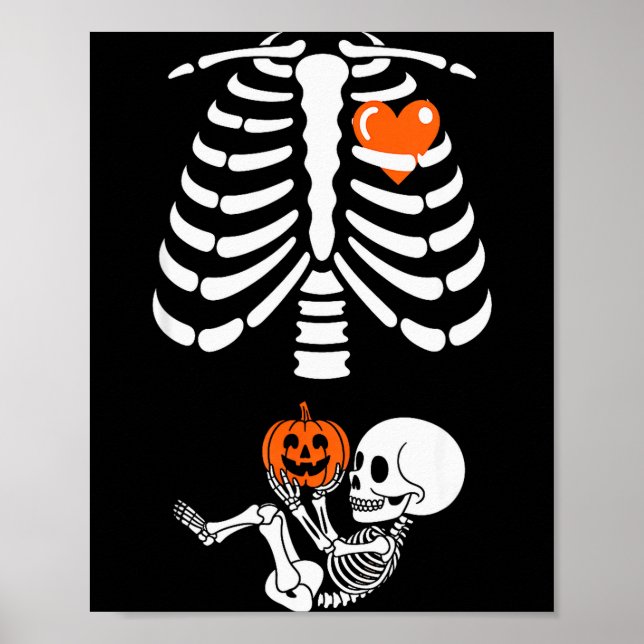 Póster Halloween Skeleton Baby Rib Cage Maternity Pregnan (Frente)