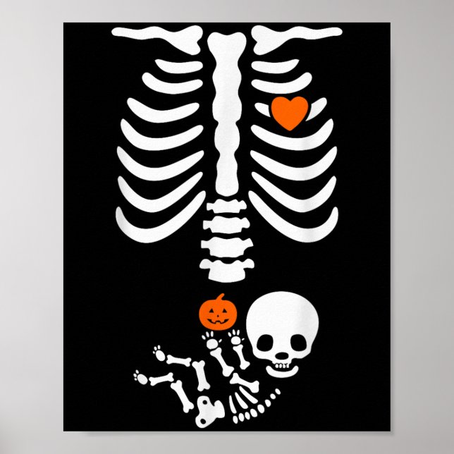 Póster Halloween Skeleton Baby Rib Cage Pregnant Pumpkin  (Frente)