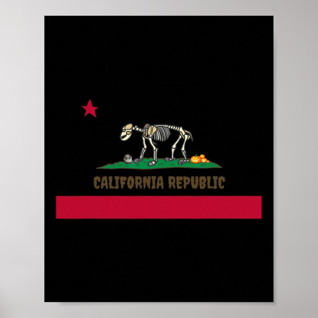 Póster Halloween Skeleton Bear California Ca State Flag F (Frente)