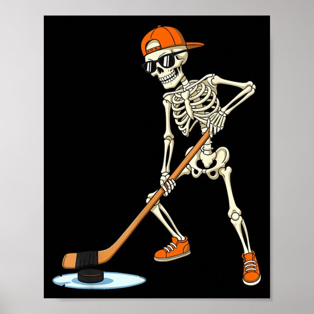 Póster Halloween Skeleton Funny Hockey For Boys Teens Men (Frente)