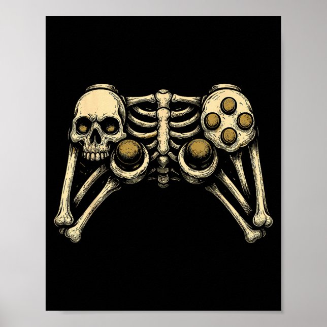Póster Halloween Skeleton Gamer Gaming Controller Costume (Frente)
