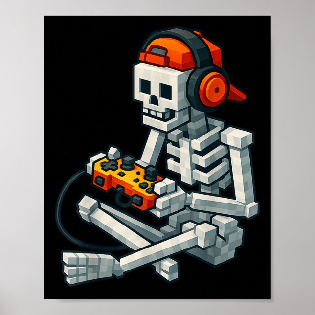 Póster Halloween Skeleton Gamer Pixel Video Gaming Boys M (Frente)