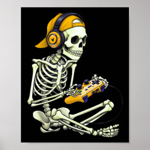 Póster Halloween Skeleton Gamer Tee Para Niños Hombres Sp