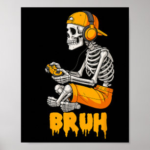 Póster Halloween Skeleton Gamer Video Gaming Funny Skelet