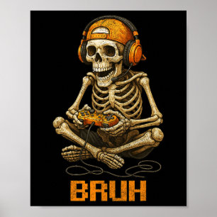 Póster Halloween Skeleton Gamer Video Gaming Funny Skelet