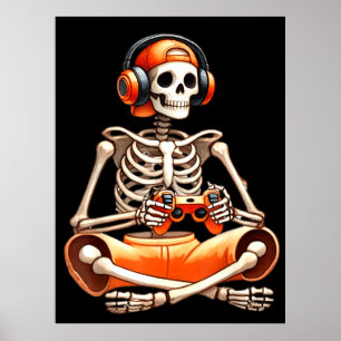 Póster Halloween Skeleton Gamer Video Gaming Lovers