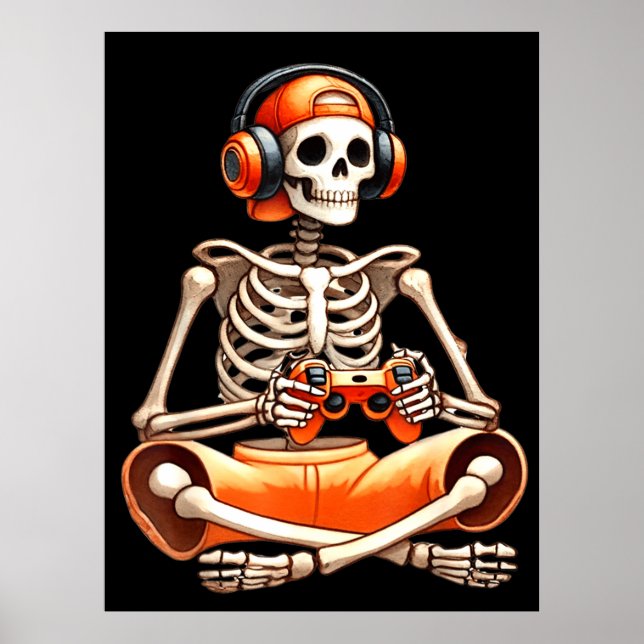 Póster Halloween Skeleton Gamer Video Gaming Lovers (Frente)