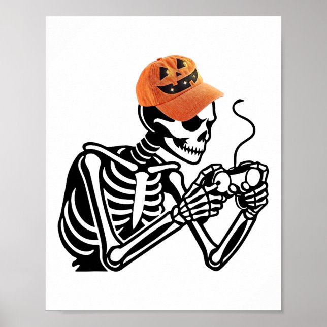 Póster Halloween Skeleton Gamer Video Jaming masculino ni (Frente)