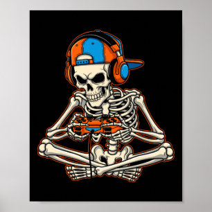 Póster Halloween Skeleton Gamer Video Juegos de Niños Hom