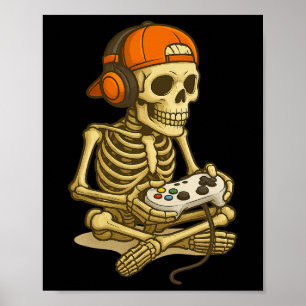 Póster Halloween Skeleton Gamer Video Juegos de Niños Hom