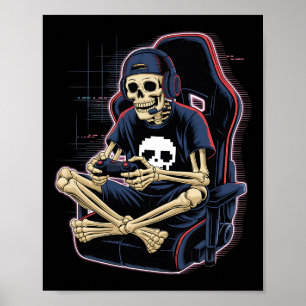 Póster Halloween Skeleton Gamer Video Juegos de Niños Hom