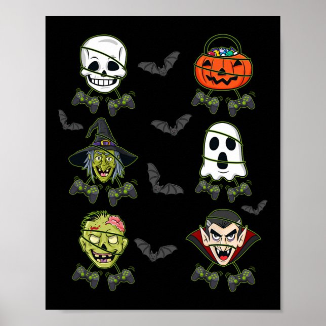 Póster Halloween Skeleton Gaming Witch Vampiro Zombie Boy (Frente)