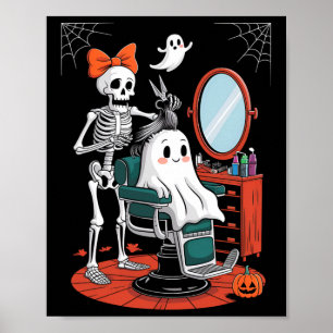 Póster Halloween Skeleton Hairdresser Hairstylist